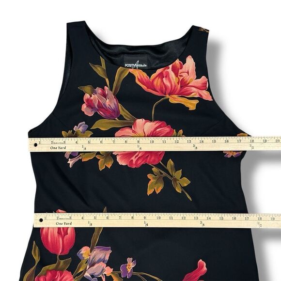 Vintage 90s Positive Attitude Floral Maxi Slip Dress Black Medium Glam Grunge - Picture 10 of 11